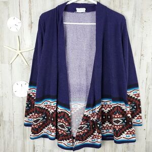 Fantastic Fawn Aztec Cardigan Sweater Blue Purple Medium